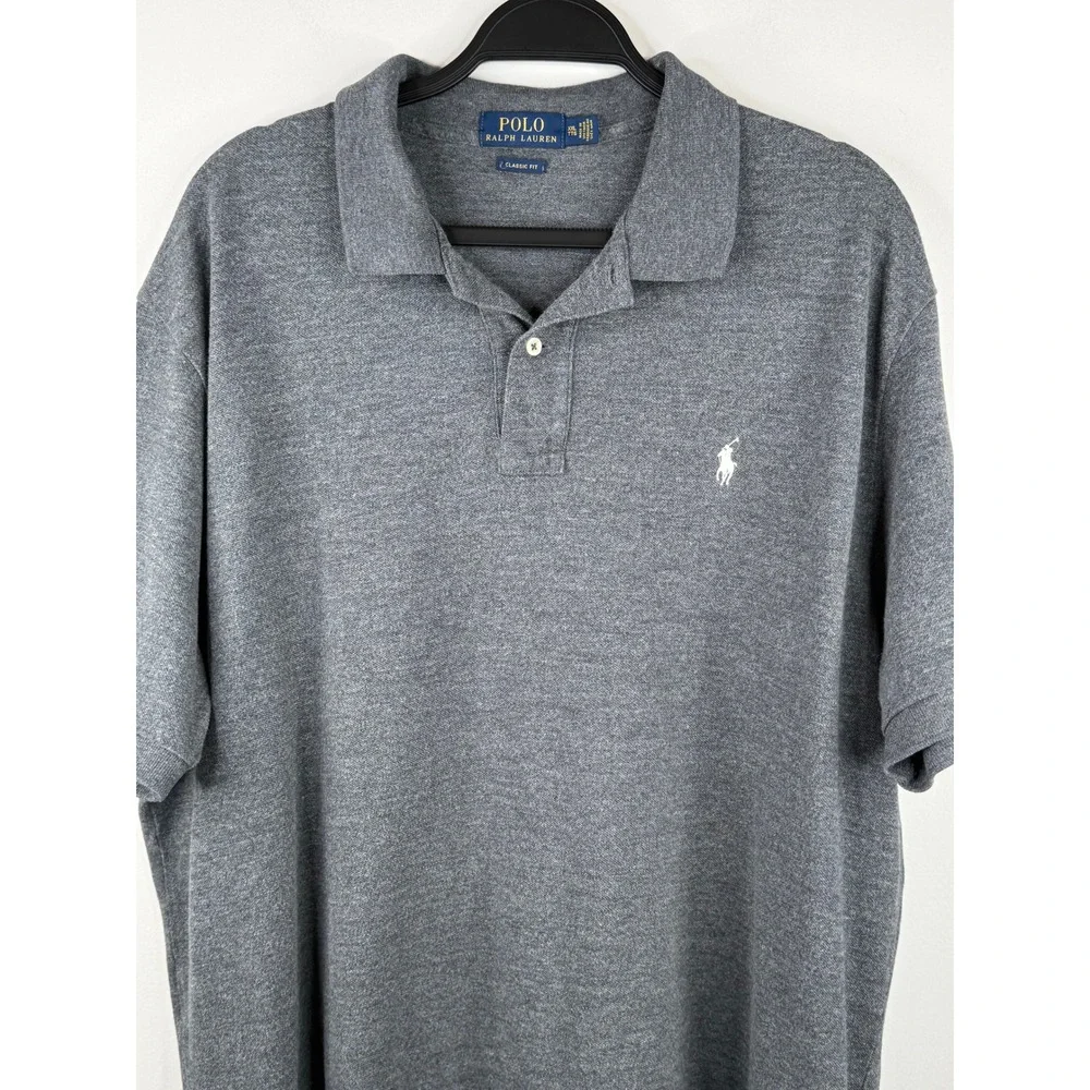 Polo Ralph Lauren Mens XXL Classic Fit Grey Short Sleeve Polo Shirt 100% Cotton
